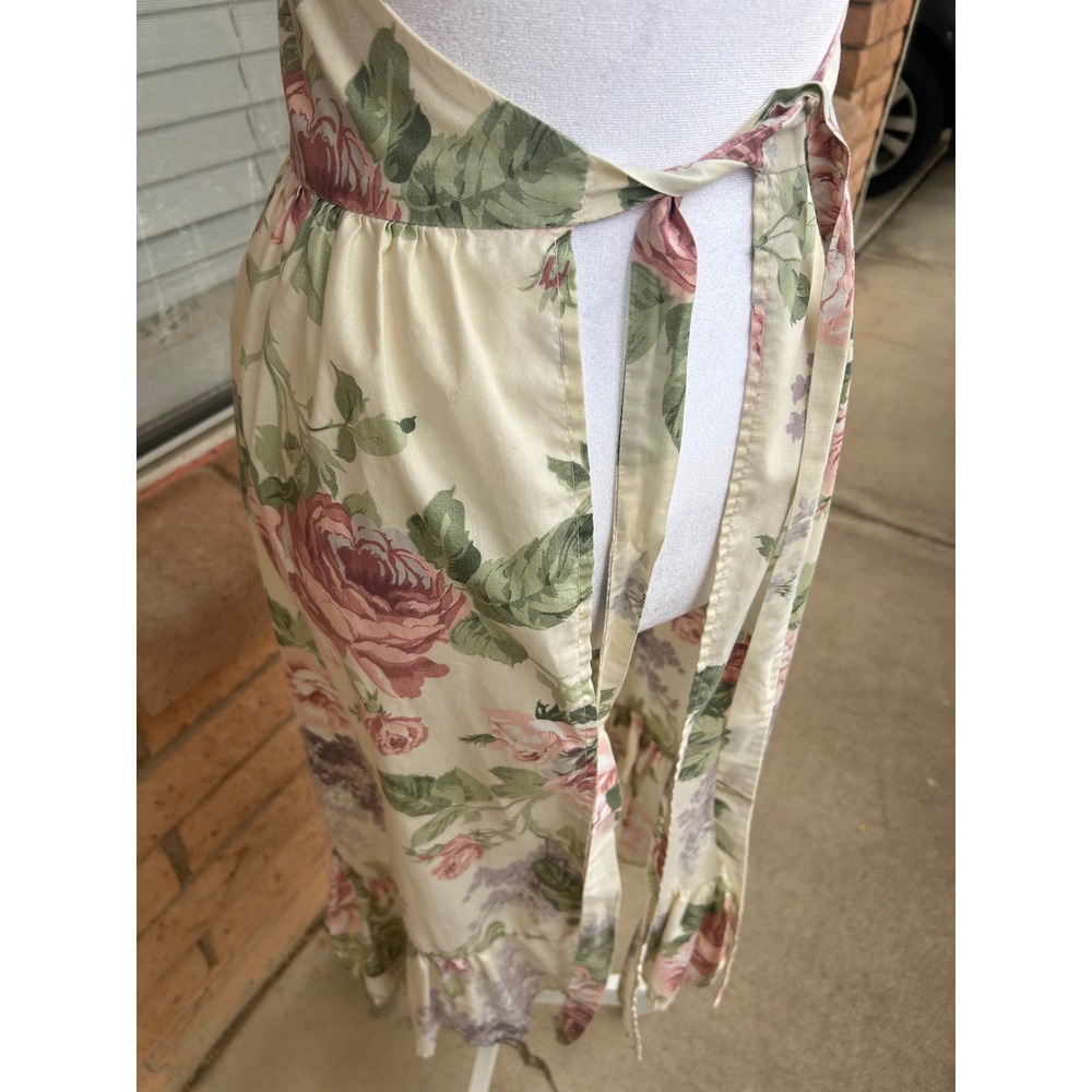 Vintage Floral Halter Apron Dress Pink Rose Ruffle Hem Cottagecore Prairie Small - Picture 5 of 8